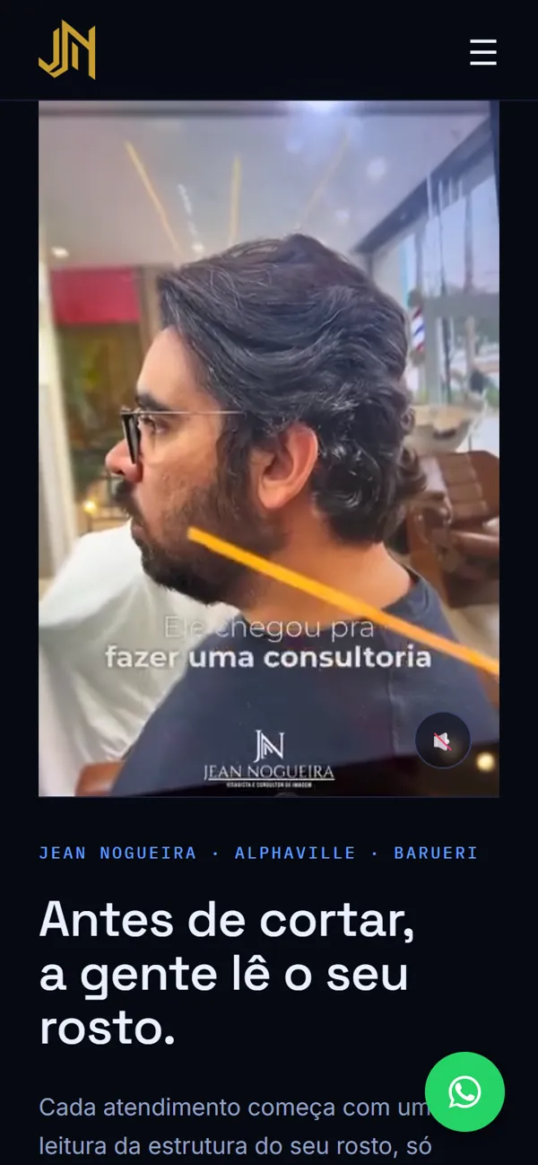 Print do site jeannogueira.com.br aberto no celular